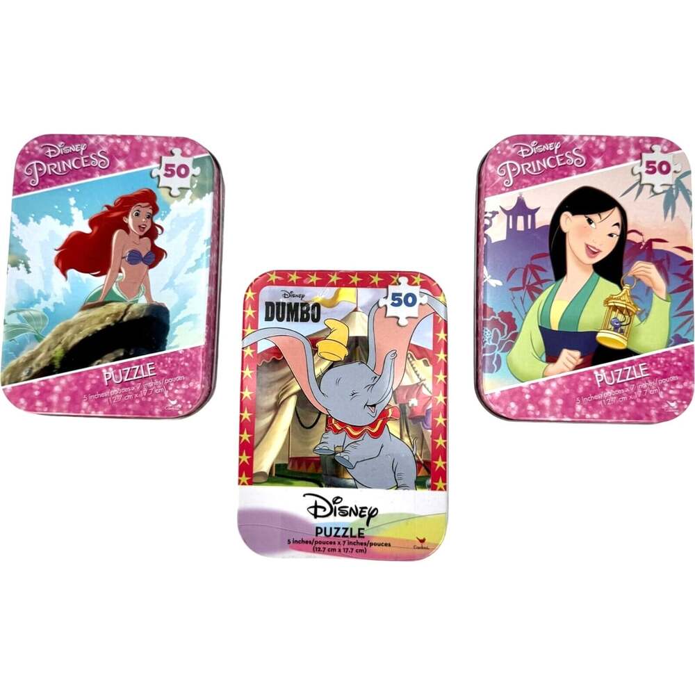 Set of 3 Disney Mini Puzzle Dumbo Ariel Mulan Princess 50 pcs Stocking Stuffer